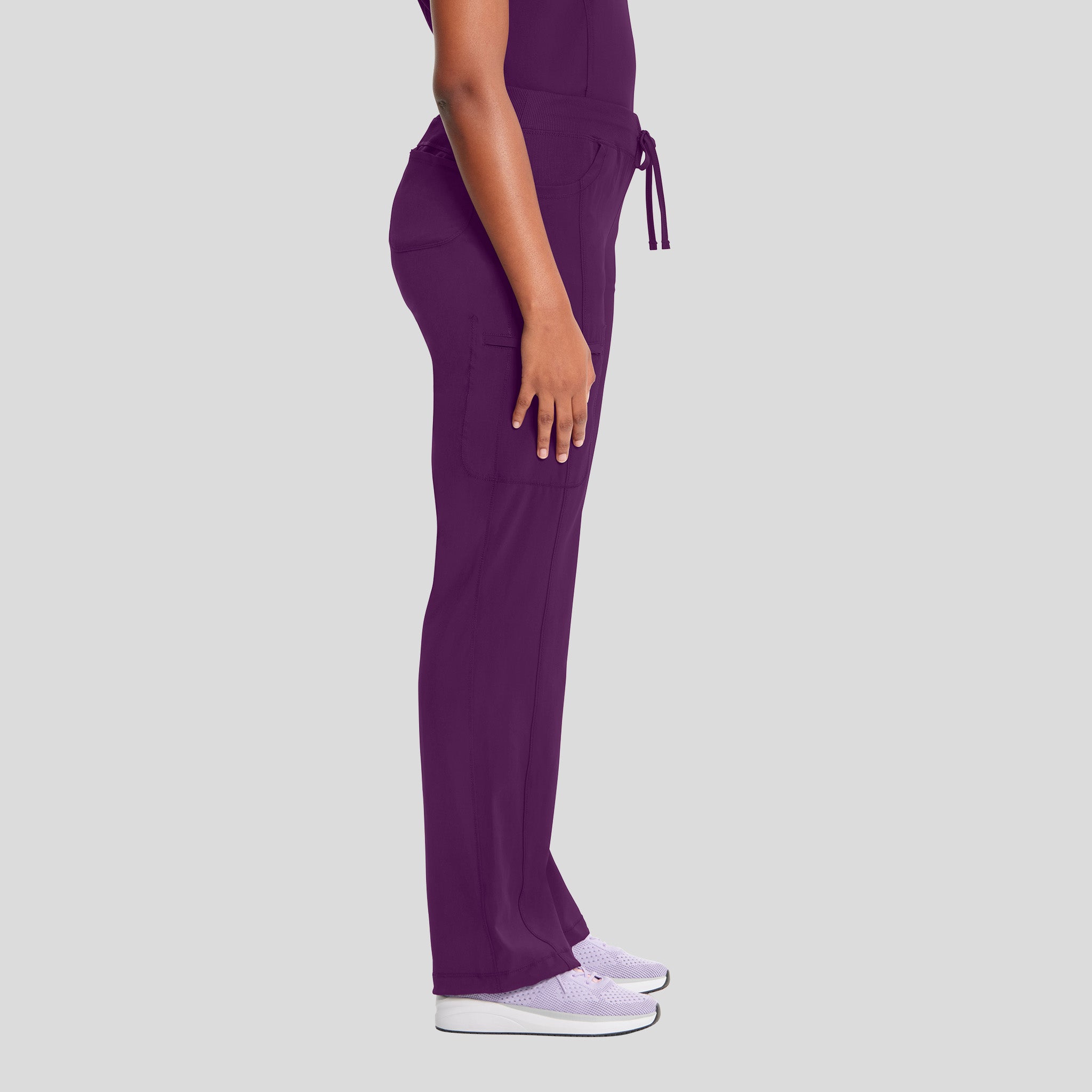 Rib Knit Drawstring Waist Scrub Pant | Eggplant