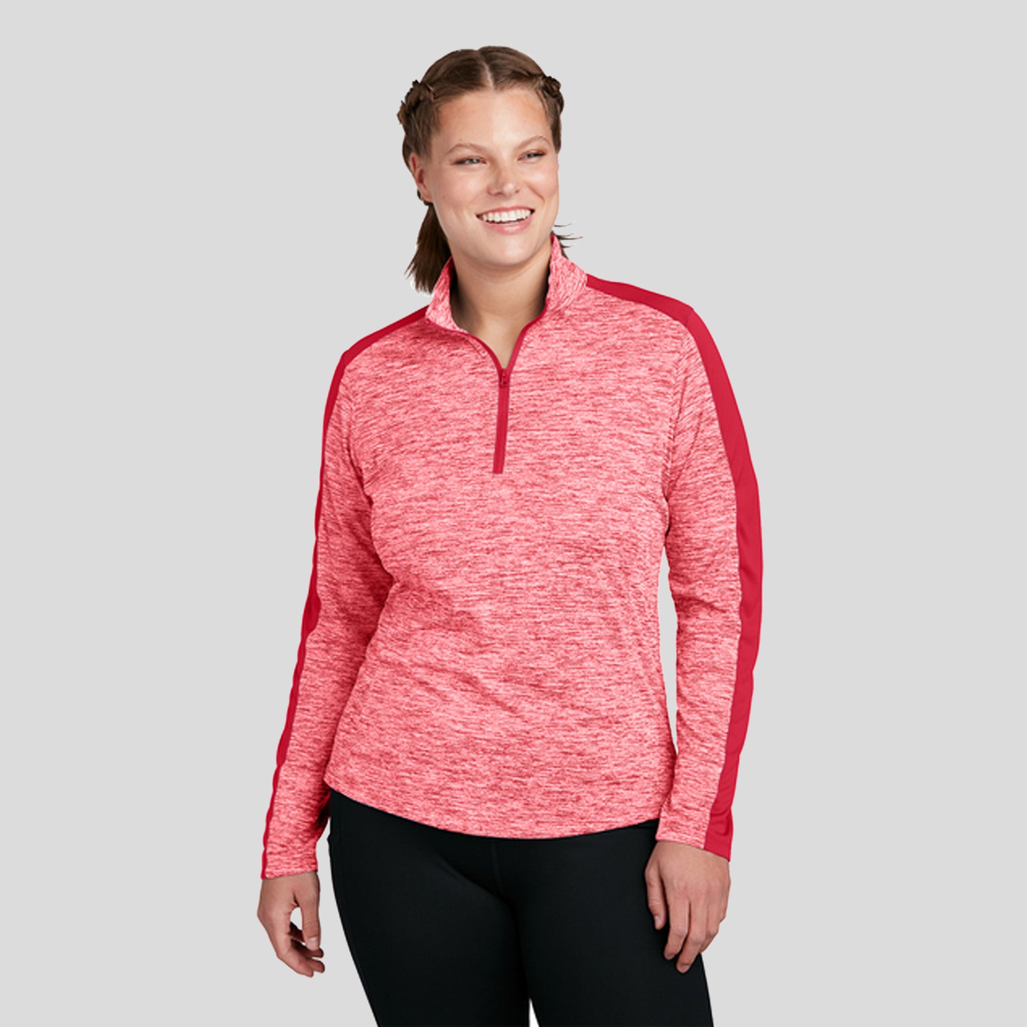 Women's PosiChargeยฎ Electric Heather Colorblock 1/4-Zip Pullover | Deep Red Electric/Deep Red