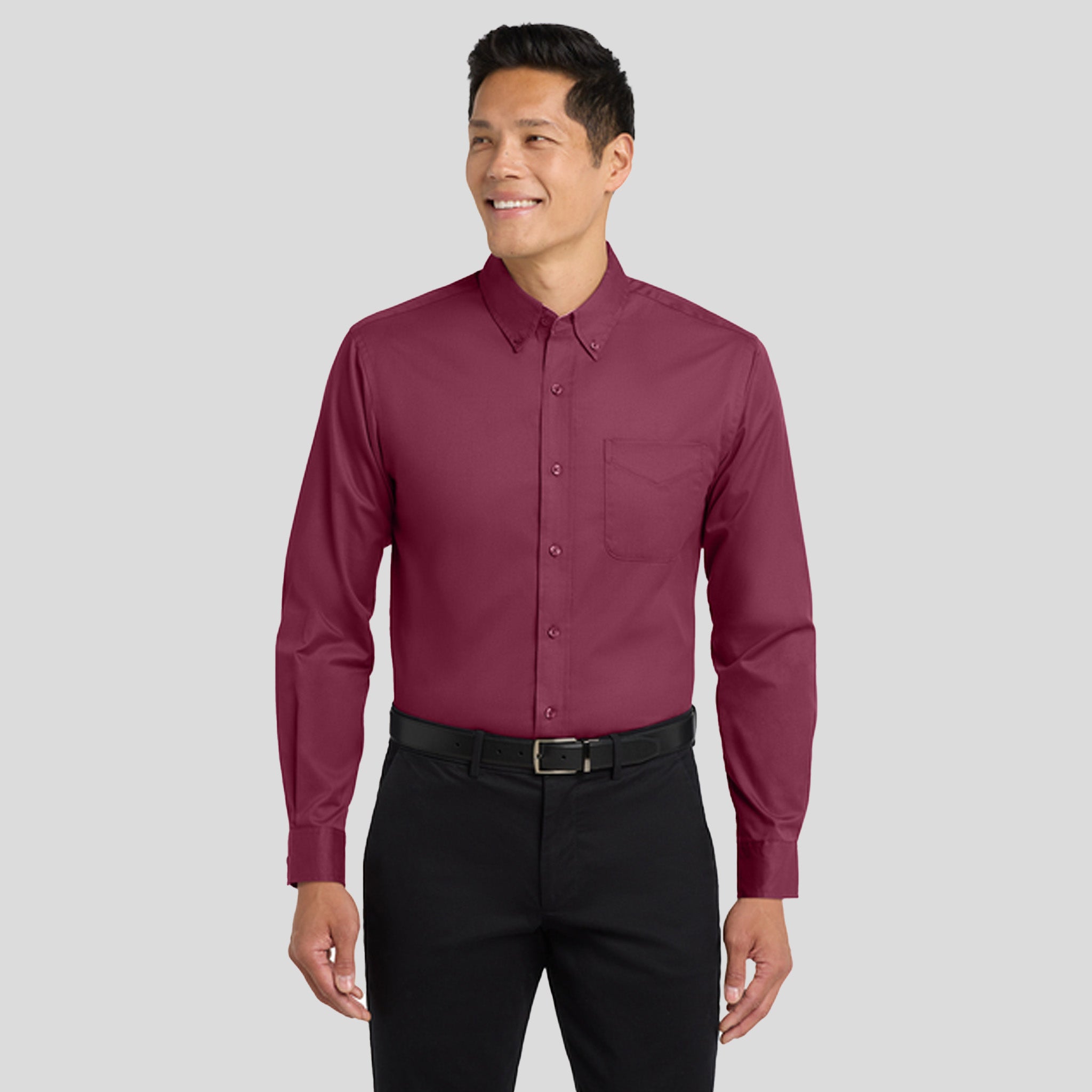 Long Sleeve Easy Care Shirt | Burgundy/Light Stone