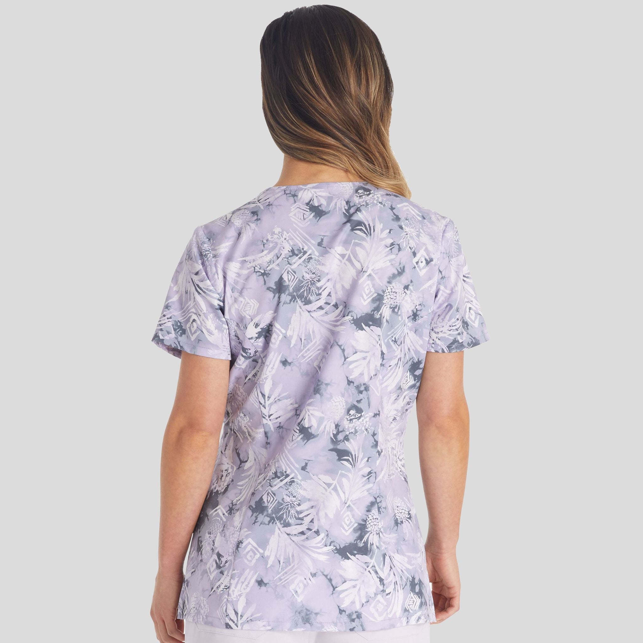 Tropic Distress Print Scrub Top